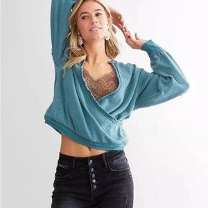 47 Free People V Neck Slouchy Fit Long Sleeve Tee Teal - Anyway Tee